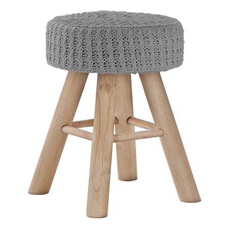 Monarch Specialties Ottoman, Pouf, Footrest, Foot Stool, 12" Round, Velvet, Wood Legs, Grey, Natural, Contemporary I 9013